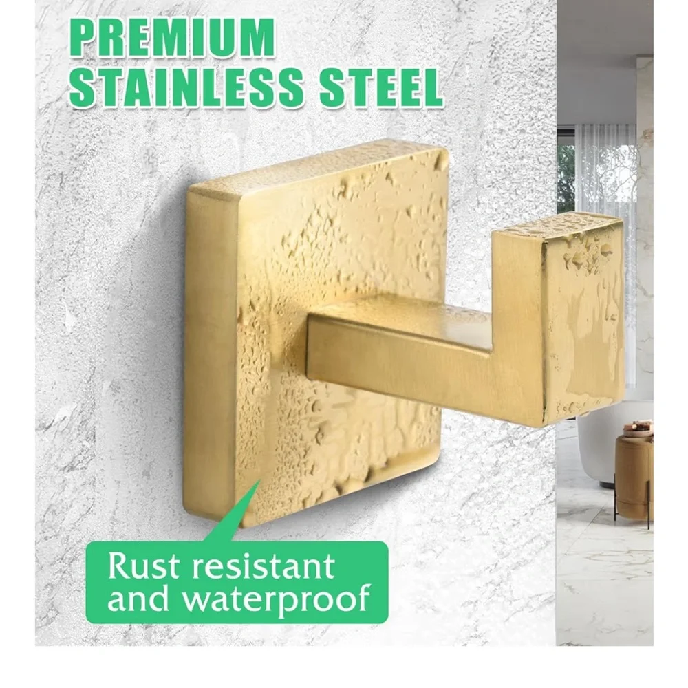 Heavy-Duty WALL/Towel Hooks Rust-Resistant Waterproof in Brushed Gold (2-pack)